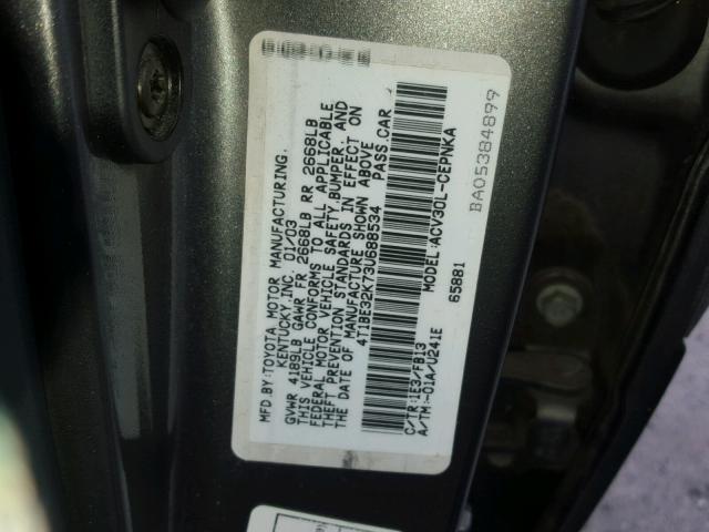 4T1BE32K73U688534 - 2003 TOYOTA CAMRY LE GRAY photo 10