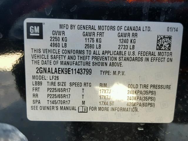 2GNALAEK9E1143799 - 2014 CHEVROLET EQUINOX LS BLACK photo 10