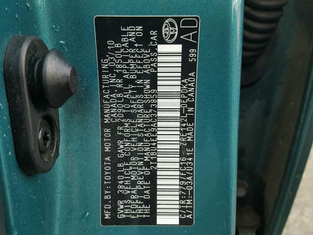 2T1BU4EE9AC373859 - 2010 TOYOTA COROLLA BA GREEN photo 10