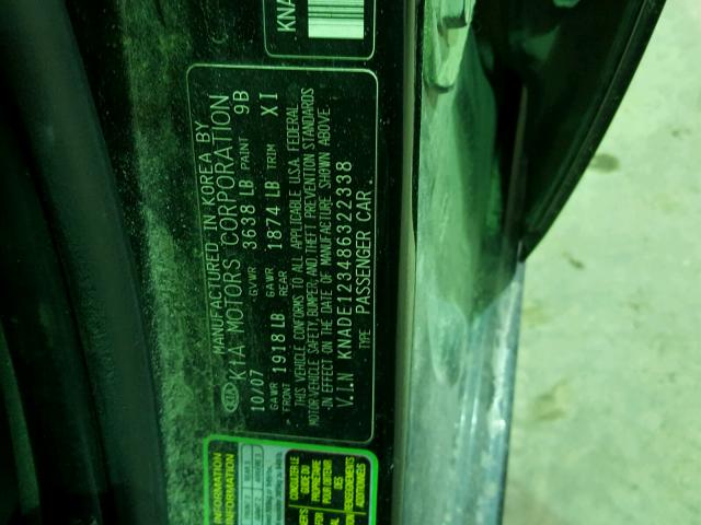 KNADE123486322338 - 2008 KIA RIO BASE BLACK photo 10