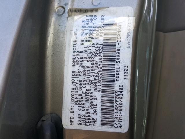 4T1BG22K2YU679221 - 2000 TOYOTA CAMRY CE GRAY photo 10