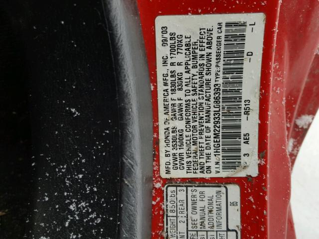 1HGEM22933L086393 - 2003 HONDA CIVIC EX Qırmızı foto 10