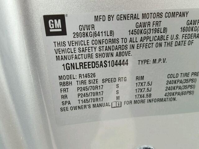 1GNLREED5AS104444 - 2010 CHEVROLET TRAVERSE L SILVER photo 10