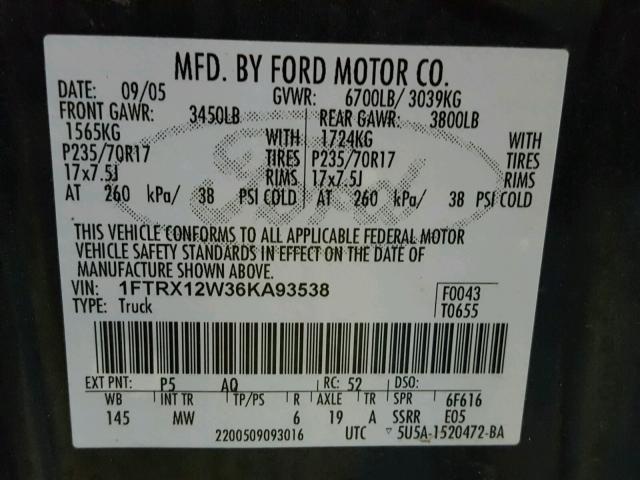 1FTRX12W36KA93538 - 2006 FORD F150 GREEN photo 10