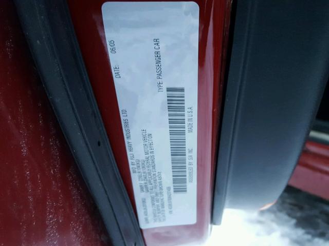 4S3BL676564201455 - 2006 SUBARU LEGACY GT RED photo 10