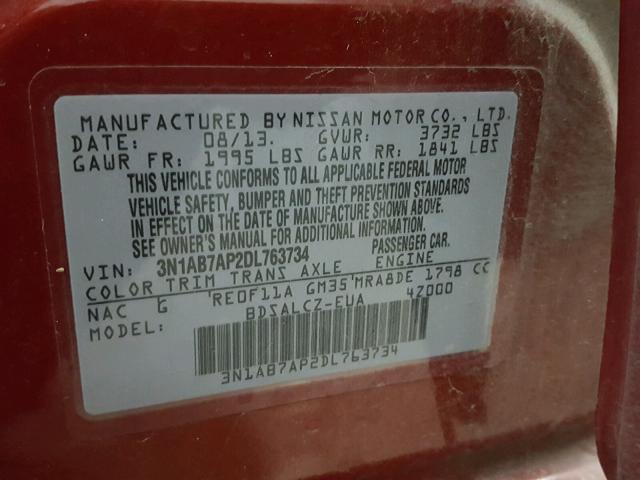 3N1AB7AP2DL763734 - 2013 NISSAN SENTRA S RED photo 10