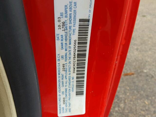 3VWCM31Y84M325566 - 2004 VOLKSWAGEN NEW BEETLE 红色 照片 10