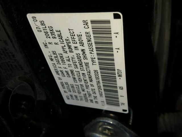 1HGCP26879A183326 - 2009 HONDA ACCORD EXL BLACK photo 10