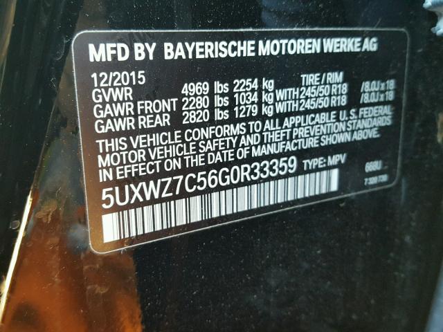 5UXWZ7C56G0R33359 - 2016 BMW X3 SDRIVE2 BLACK photo 10