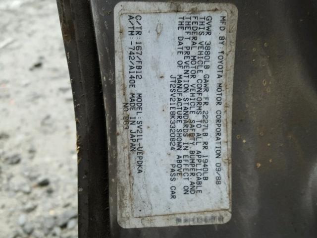 JT2SV21E8K3320824 - 1989 TOYOTA CAMRY DLX GRAY photo 10