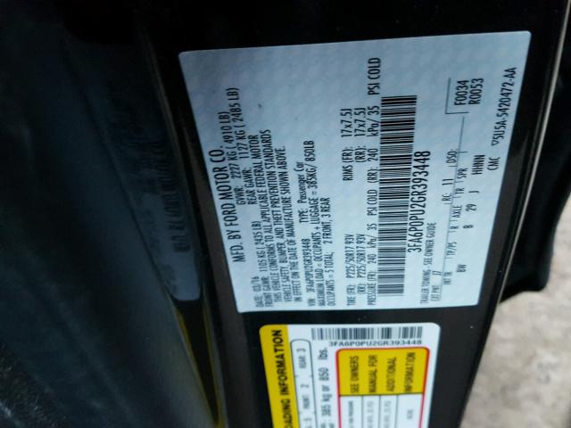 3FA6P0PU2GR393448 - 2016 FORD FUSION SE GRAY photo 10