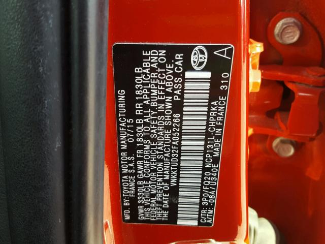 VNKKTUD32FA052266 - 2015 TOYOTA YARIS RED photo 10