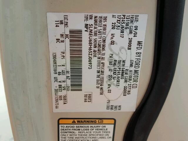 5LMEU68H65ZJ06973 - 2005 LINCOLN AVIATOR 金色 照片 10