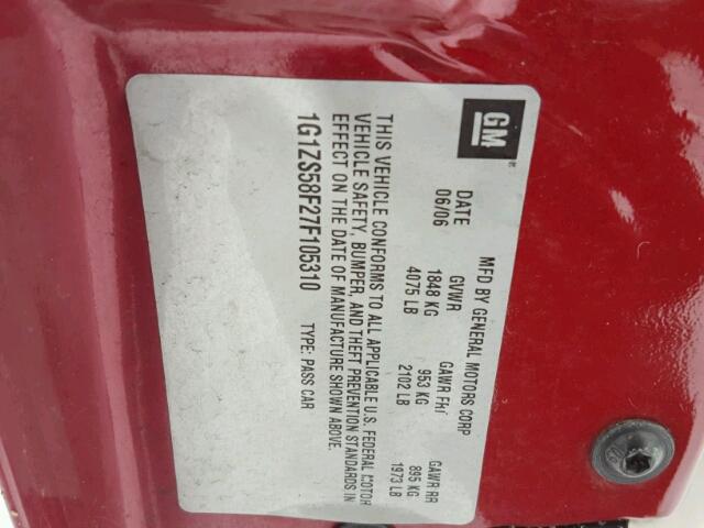 1G1ZS58F27F105310 - 2007 CHEVROLET MALIBU LS MAROON photo 10