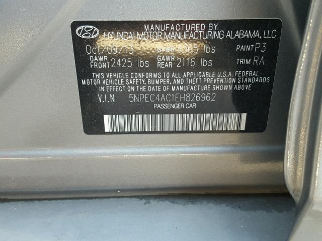 5NPEC4AC1EH826962 - 2014 HYUNDAI SONATA SE GRAY photo 10