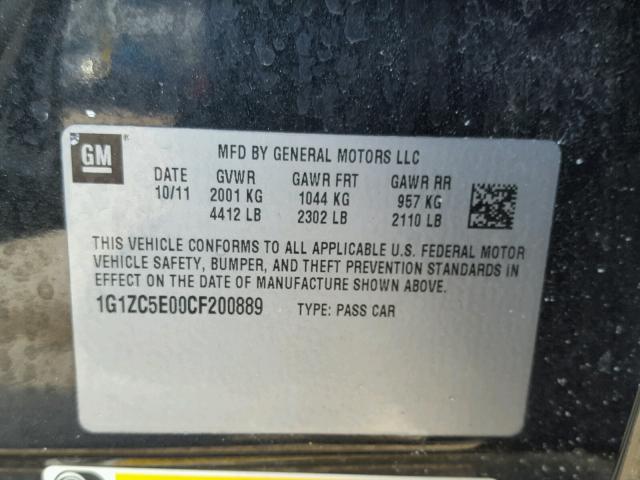 1G1ZC5E00CF200889 - 2012 CHEVROLET MALIBU 1LT 黑色 照片 10