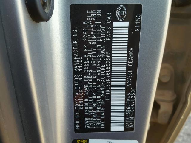 4T1BE32K46U692965 - 2006 TOYOTA CAMRY LE SILVER photo 10