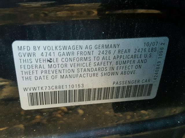 WVWTK73C88E110153 - 2008 VOLKSWAGEN PASSAT WAG BLACK photo 10