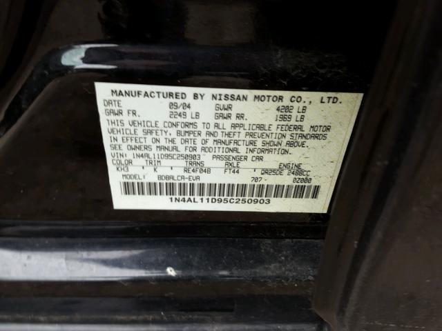 1N4AL11D95C250903 - 2005 NISSAN ALTIMA S BLACK photo 10