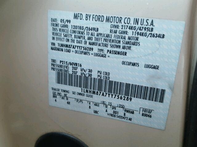 1LNHM87A7YY756289 - 2000 LINCOLN LS 棕色 照片 10