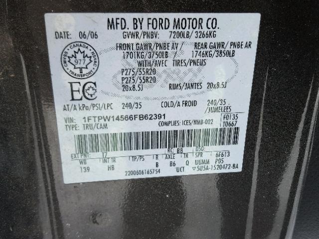 1FTPW14566FB62391 - 2006 FORD F150 SUPER BROWN photo 10