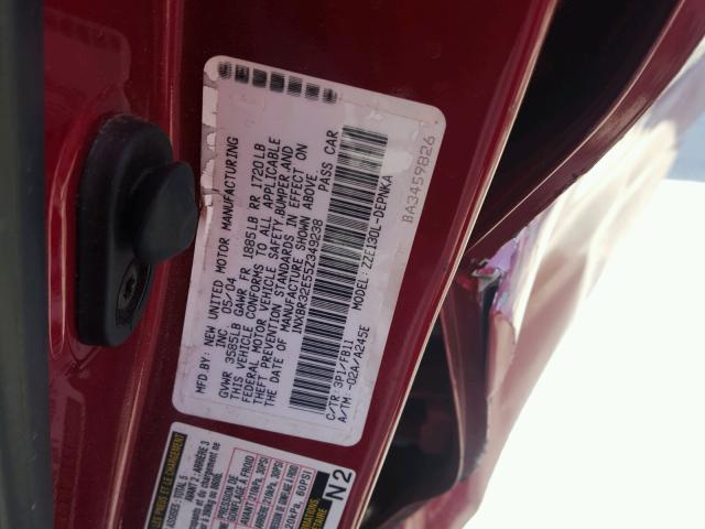 1NXBR32E55Z349238 - 2005 TOYOTA COROLLA CE MAROON photo 10