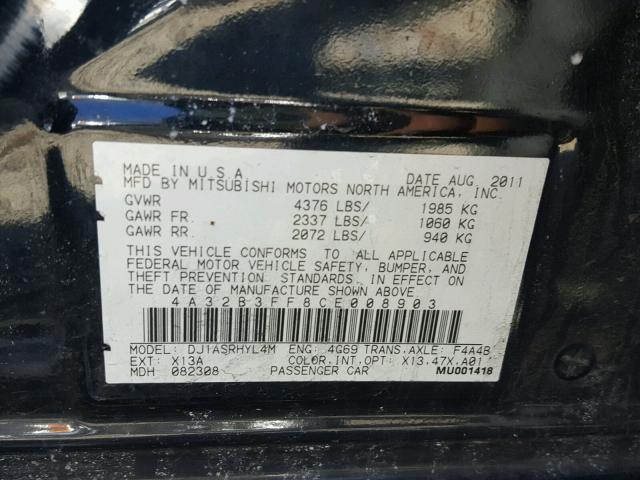 4A32B3FF8CE008903 - 2012 MITSUBISHI GALANT ES BLACK photo 10