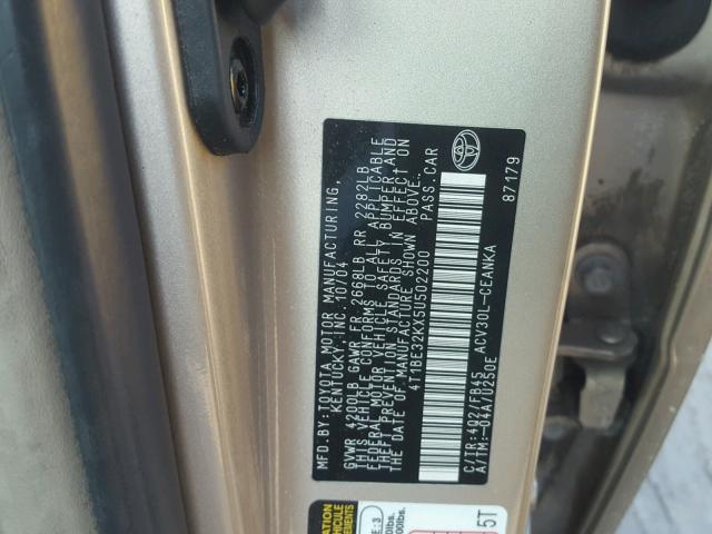 4T1BE32KX5U502200 - 2005 TOYOTA CAMRY LE BEIGE photo 10