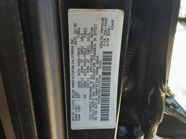 5TEHN72N51Z736746 - 2001 TOYOTA TACOMA DOU BLACK photo 10