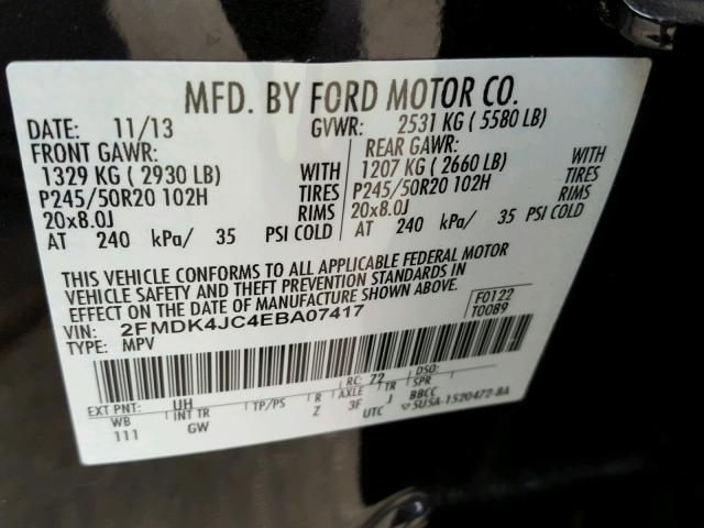 2FMDK4JC4EBA07417 - 2014 FORD EDGE SEL BLACK photo 10