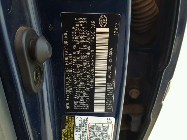 4T1BE32K85U431420 - 2005 TOYOTA CAMRY LE BLUE photo 10