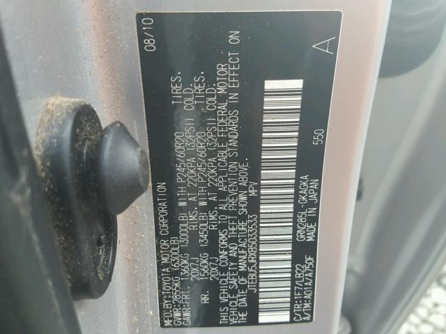 JTEBU5JRXB5033533 - 2011 TOYOTA 4RUNNER SR GRAY photo 10