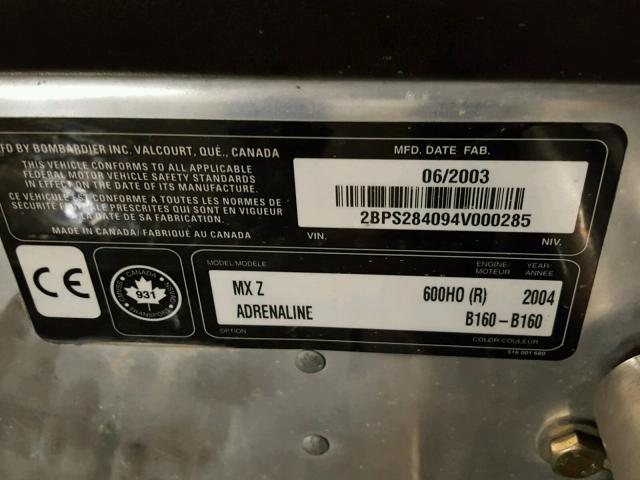 2BPS284094V000285 - 2004 SKID MARINE LOT BLACK photo 10