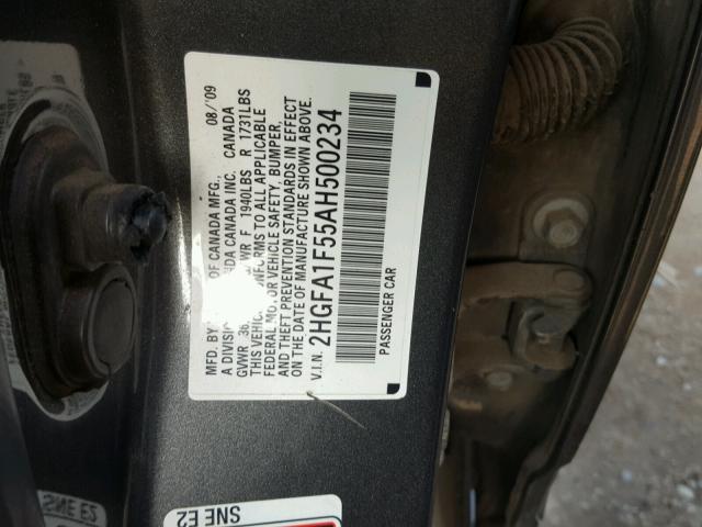 2HGFA1F55AH500234 - 2010 HONDA CIVIC LX GRAY photo 10