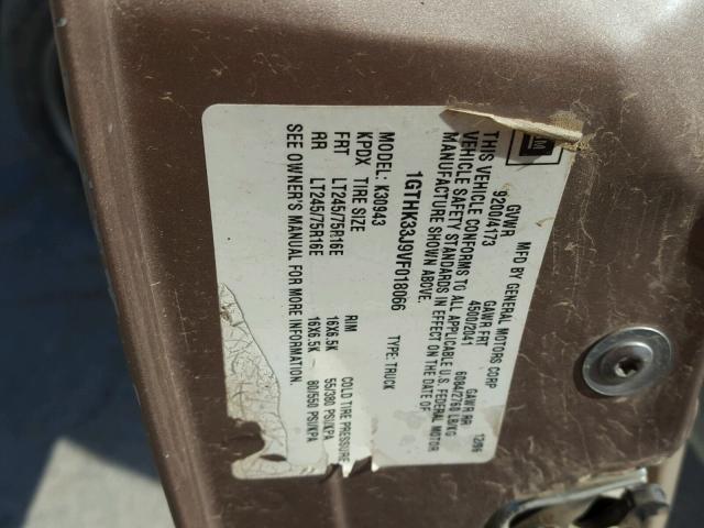 1GTHK33J9VF018066 - 1997 GMC SIERRA K35 BROWN photo 10