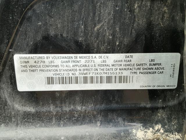 3VWEF71K07M155133 - 2007 VOLKSWAGEN JETTA WOLF BLACK photo 10