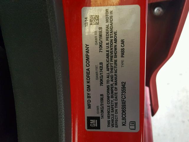 KL8CD6S9XFC735942 - 2015 CHEVROLET SPARK 1LT Красный фото 10