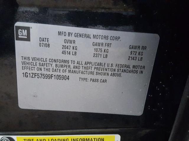 1G1ZF57599F105904 - 2009 CHEVROLET MALIBU HYB 黑色 照片 10