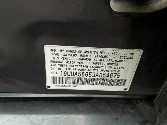 19UUA56653A054675 - 2003 ACURA 3.2TL GRAY photo 10