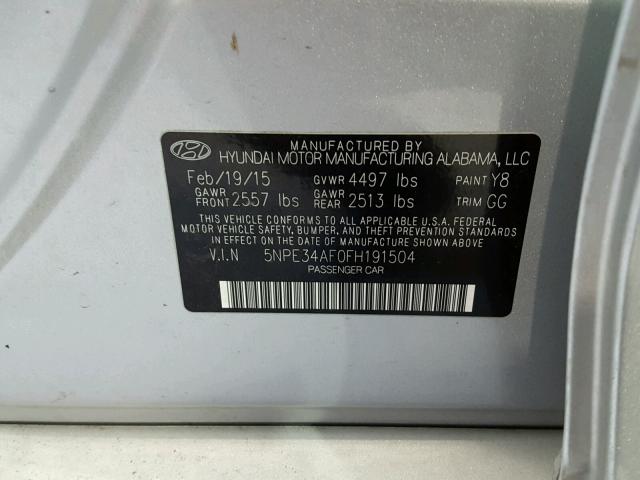 5NPE34AF0FH191504 - 2015 HYUNDAI SONATA SPO SILVER photo 10