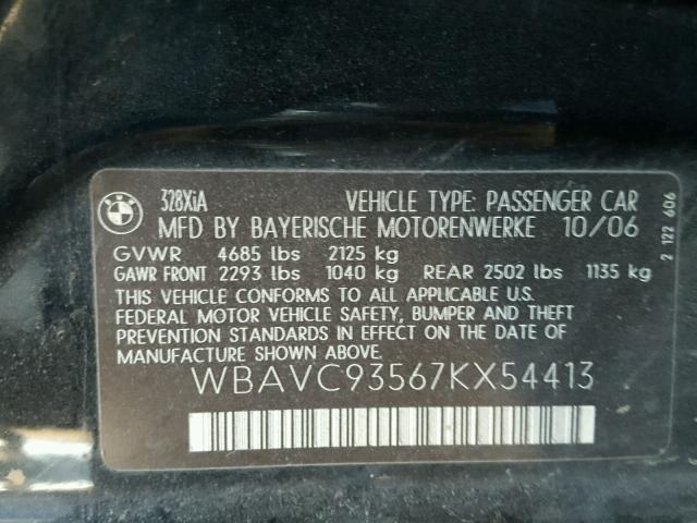 WBAVC93567KX54413 - 2007 BMW 328 XI BLACK photo 10