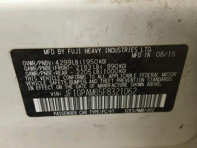 JF1GPAM65F8321062 - 2015 SUBARU IMPREZA LI WHITE photo 10