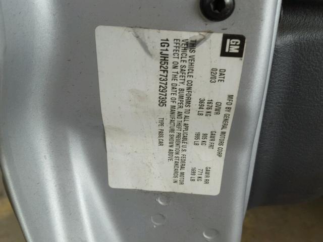 1G1JH52F737297395 - 2003 CHEVROLET CAVALIER L GRAY photo 10