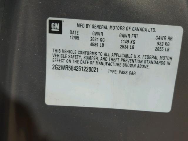 2G2WR584261220021 - 2006 PONTIAC GRAND PRIX Qızıl foto 10