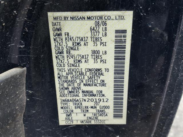 1N6BA06A57N201912 - 2007 NISSAN TITAN XE BLUE photo 10