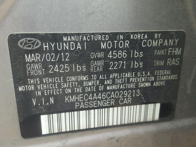 KMHEC4A46CA029213 - 2012 HYUNDAI SONATA HYB SILVER photo 10