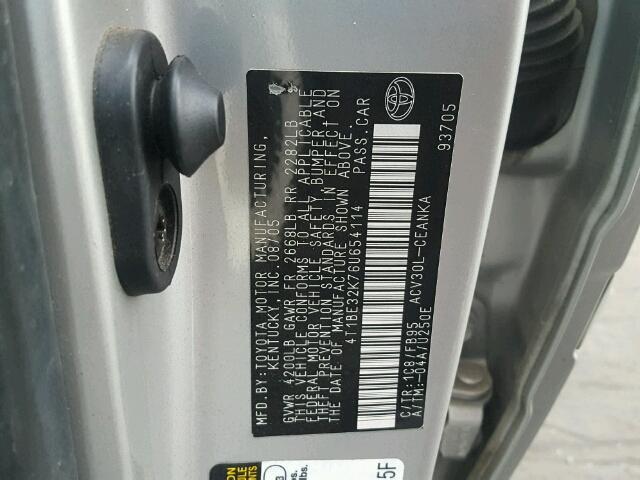 4T1BE32K76U654114 - 2006 TOYOTA CAMRY LE SILVER photo 10