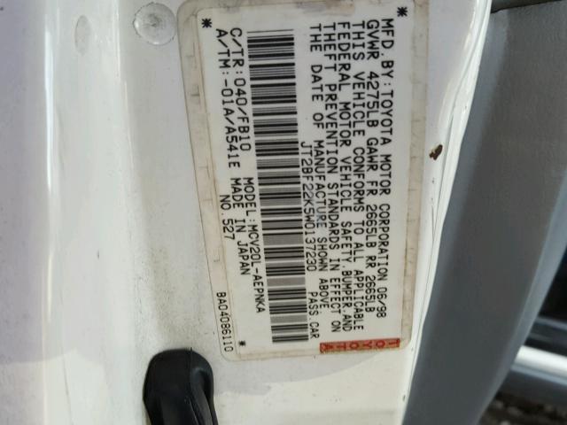 JT2BF22K5W0137230 - 1998 TOYOTA CAMRY CE WHITE photo 10