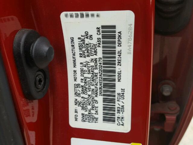 1NXBU4EE2AZ202479 - 2010 TOYOTA COROLLA BA RED photo 10