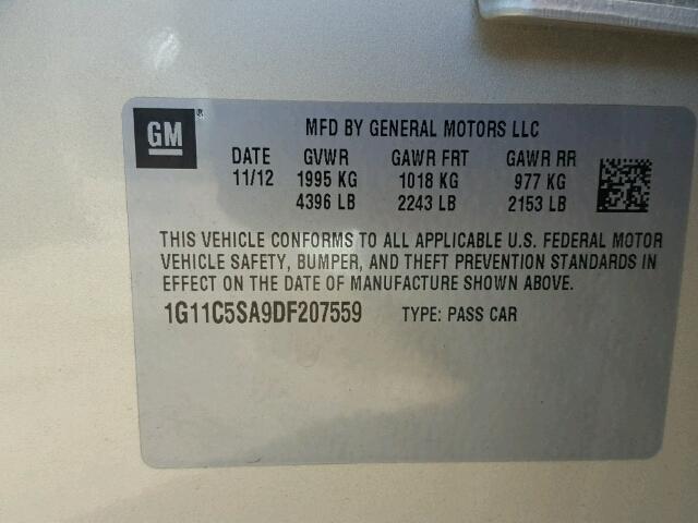 1G11C5SA9DF207559 - 2013 CHEVROLET MALIBU 1LT 棕色 照片 10